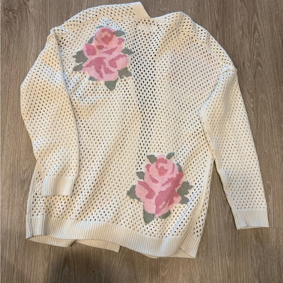 Lucky Brand Open Knit Rose Cardigan – Size Large - Picture 3 of 4